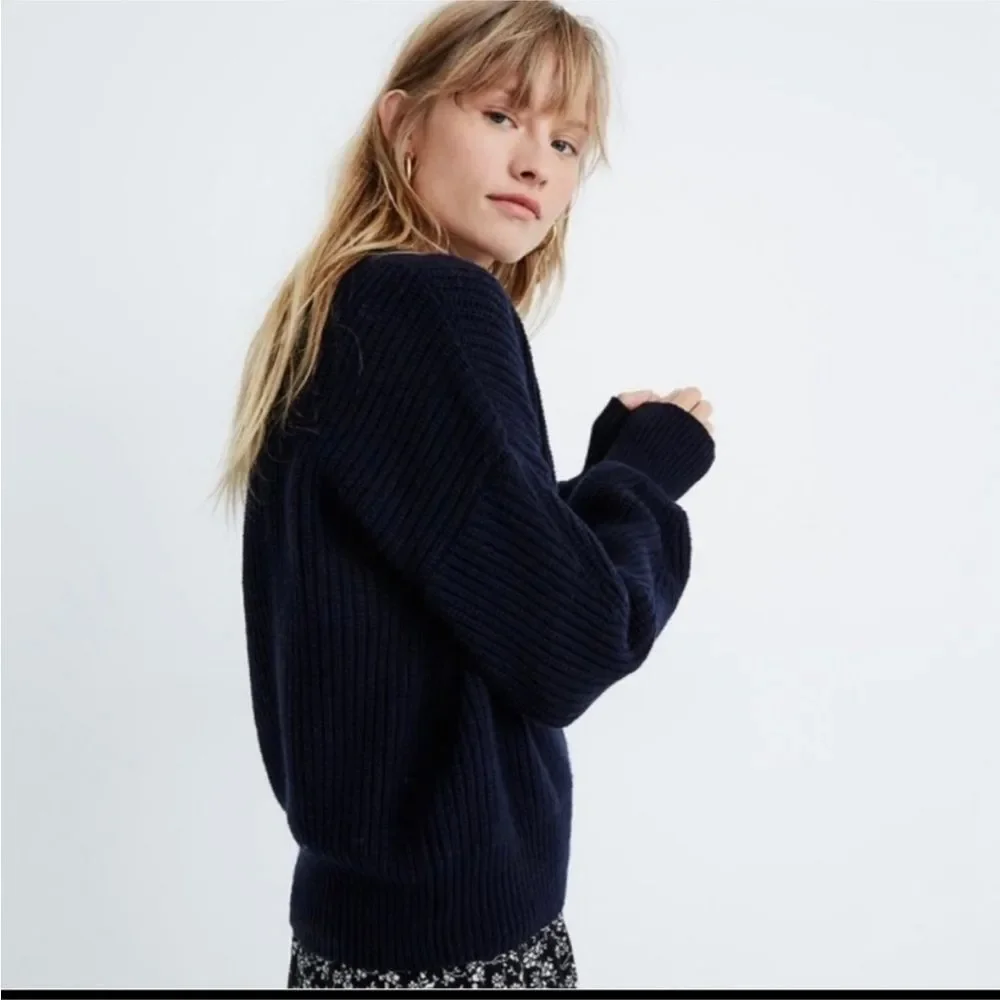 MADEWELL Balloon Sleeve Pullover Crew Neck Chunky Knit Sweater Top XS
